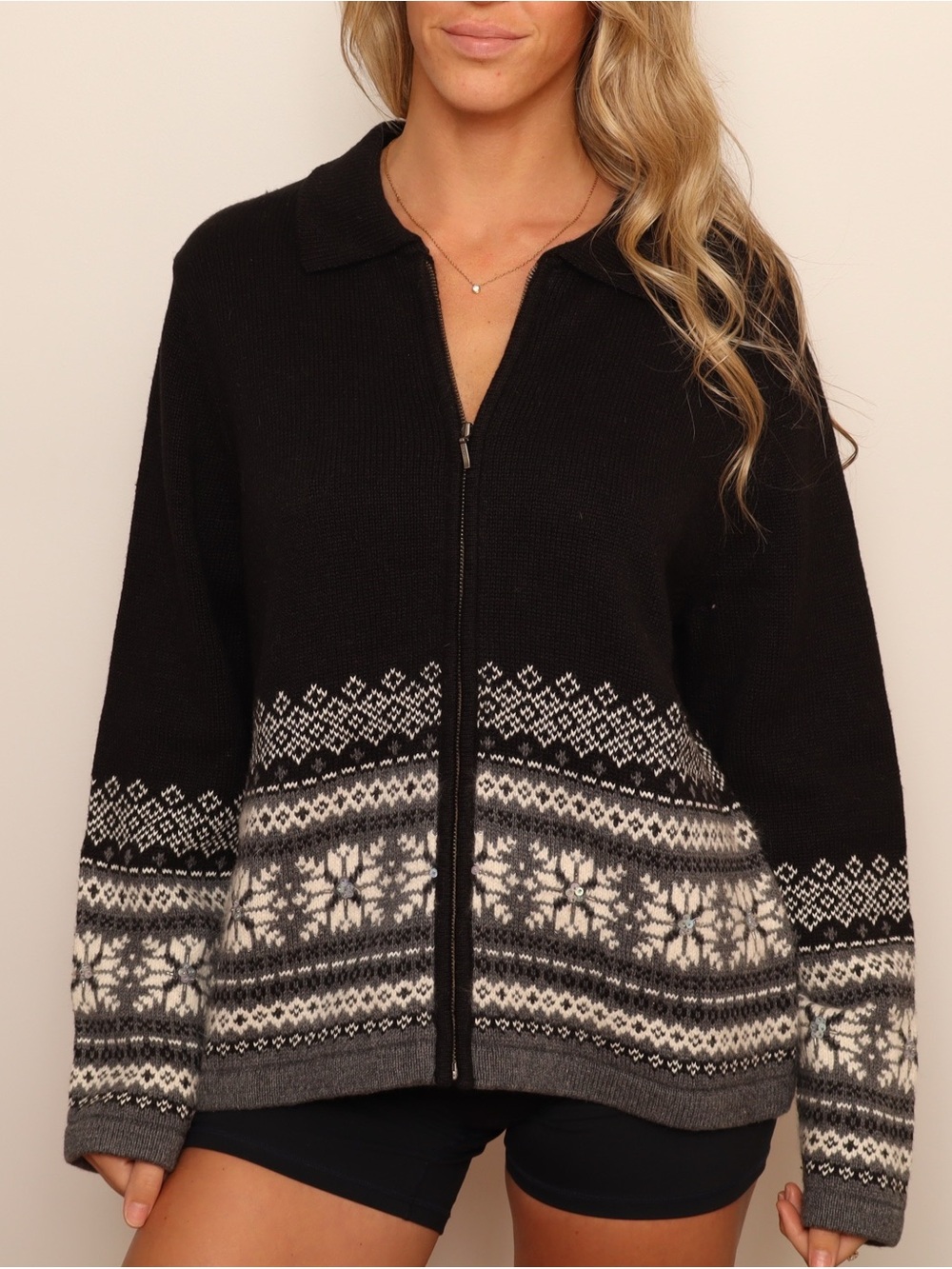 ❄️ NWT! Classic Nordic Snowflake Full Zip Sweater